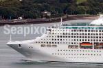 ID 5948 SUN PRINCESS (1999/77441grt/IMO 9000259. Renamed PACIFIC WORLD) sails from Auckland, New Zealand.